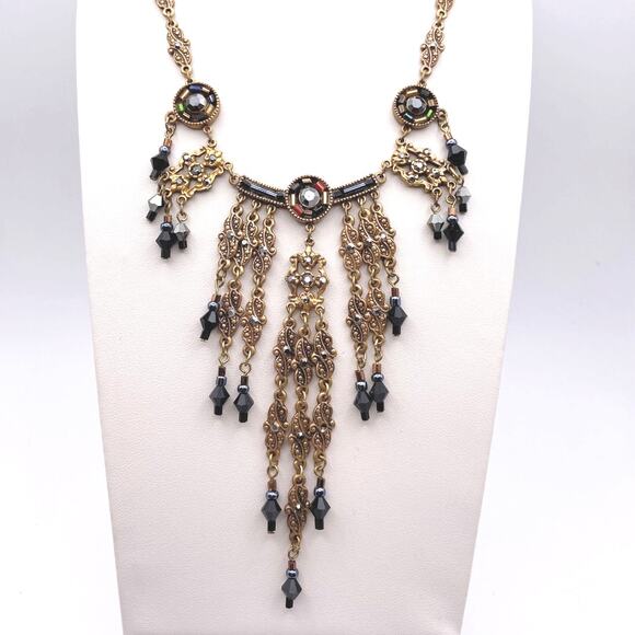 Vintage Bohemian Brass Filigree Necklace & Earrings Set 1990s - Picture 1 of 6
